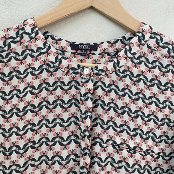 NYDJ Womens Large 3/4 Sleeve Button Blouse Floral Shirt Pleated Back Top - Picture 6 of 9